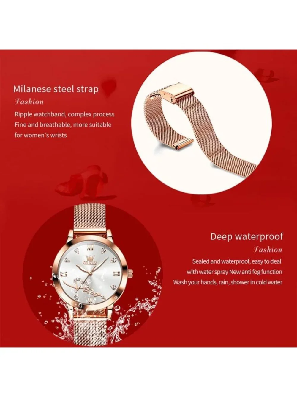 Women's Rose Gold White Mesh Strap Dress Hearts Quartz Bracelet Sets Watch